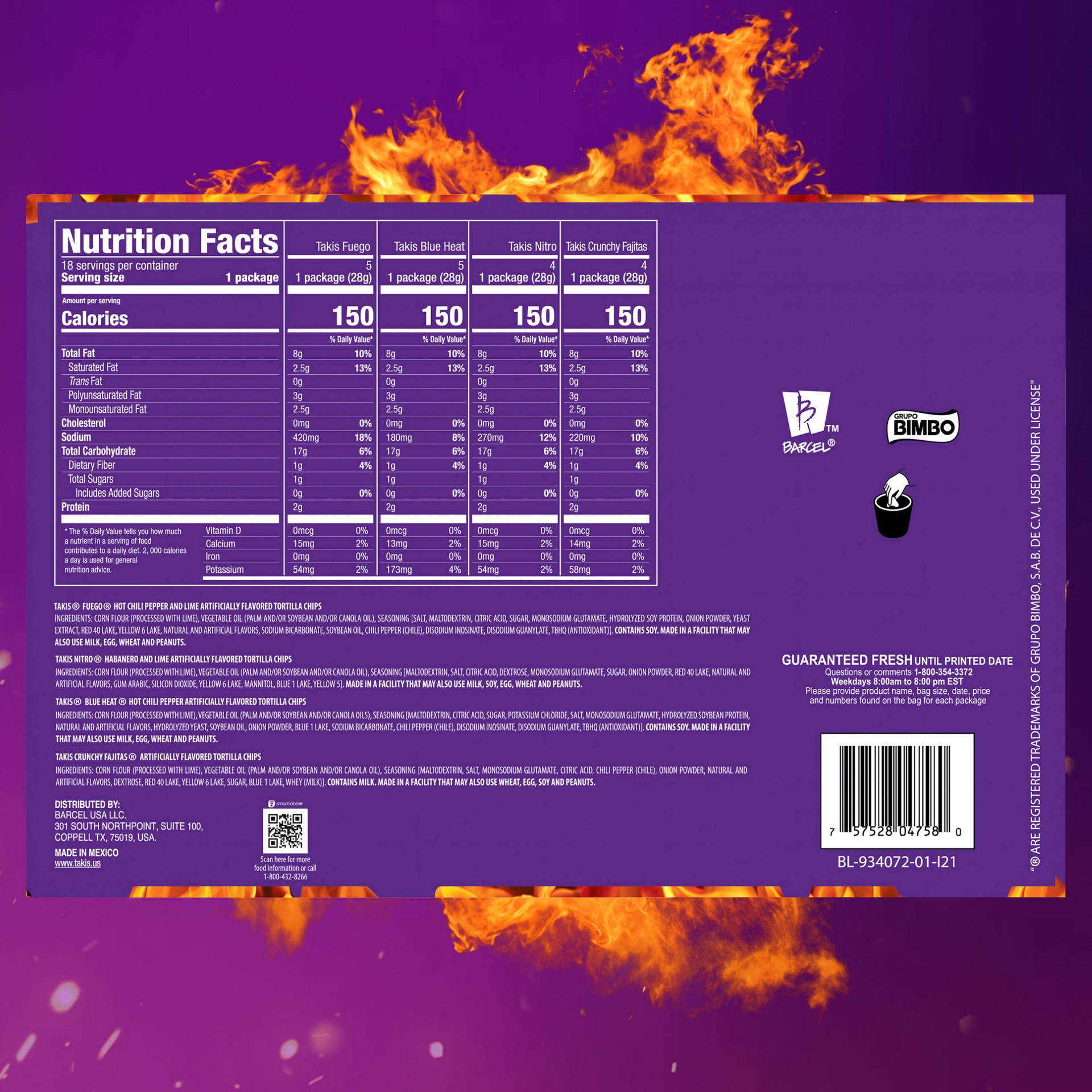 slide 4 of 8, Takis Mix Variety Pack, Assorted Flavored Mixed Rolled Tortilla Chips- 18 ct, 18 ct; 1 oz