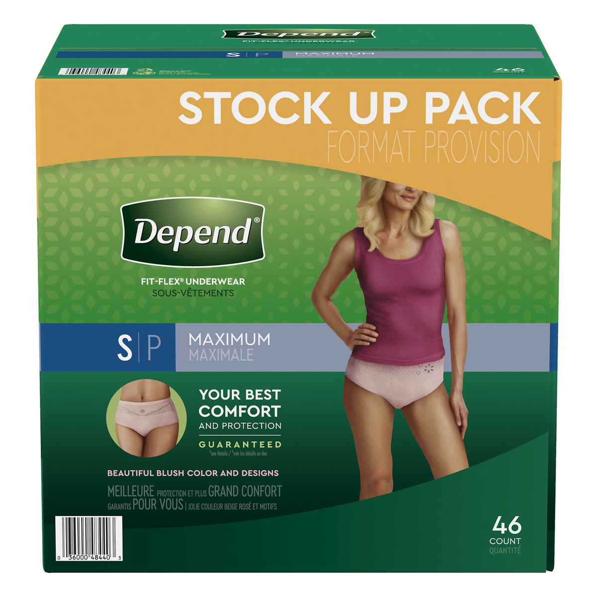 slide 1 of 1, Depend Fit-Flex Incontinence Underwear for Women, Maximum Absorbency, S, Tan, 46 ct