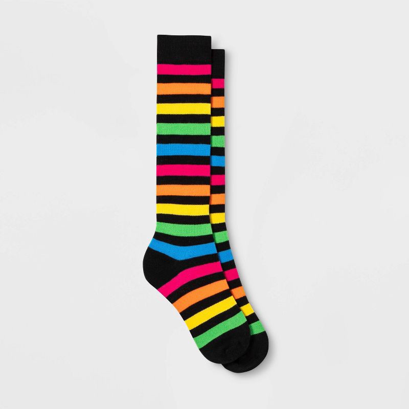 slide 1 of 2, Women's Rainbow Striped Knee High Socks - 4-10: Lightweight Knit, Tagless Design, 1 ct
