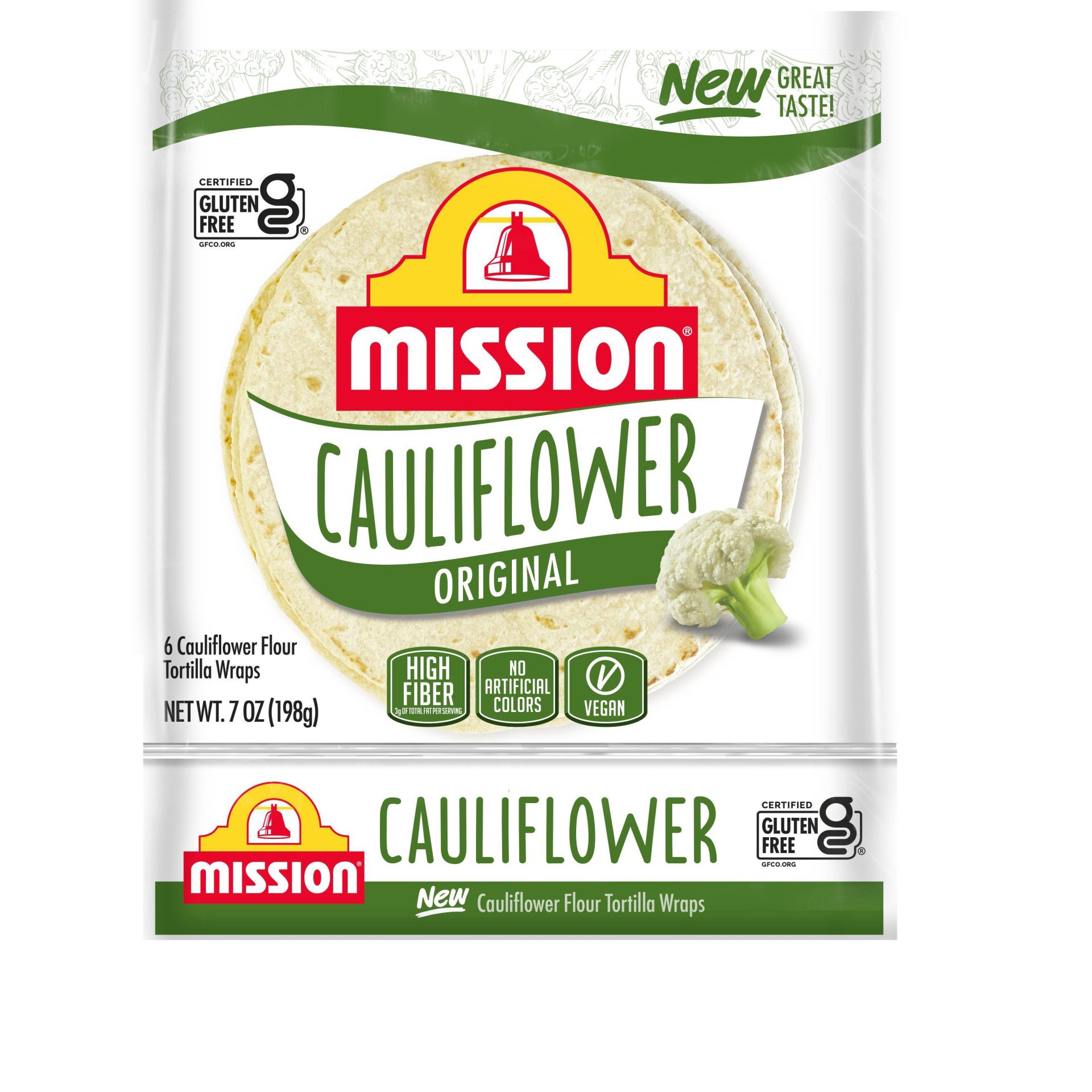 slide 1 of 2, Mission Cauliflower Original Tortilla Wraps 6 ea Bag, 6 ct