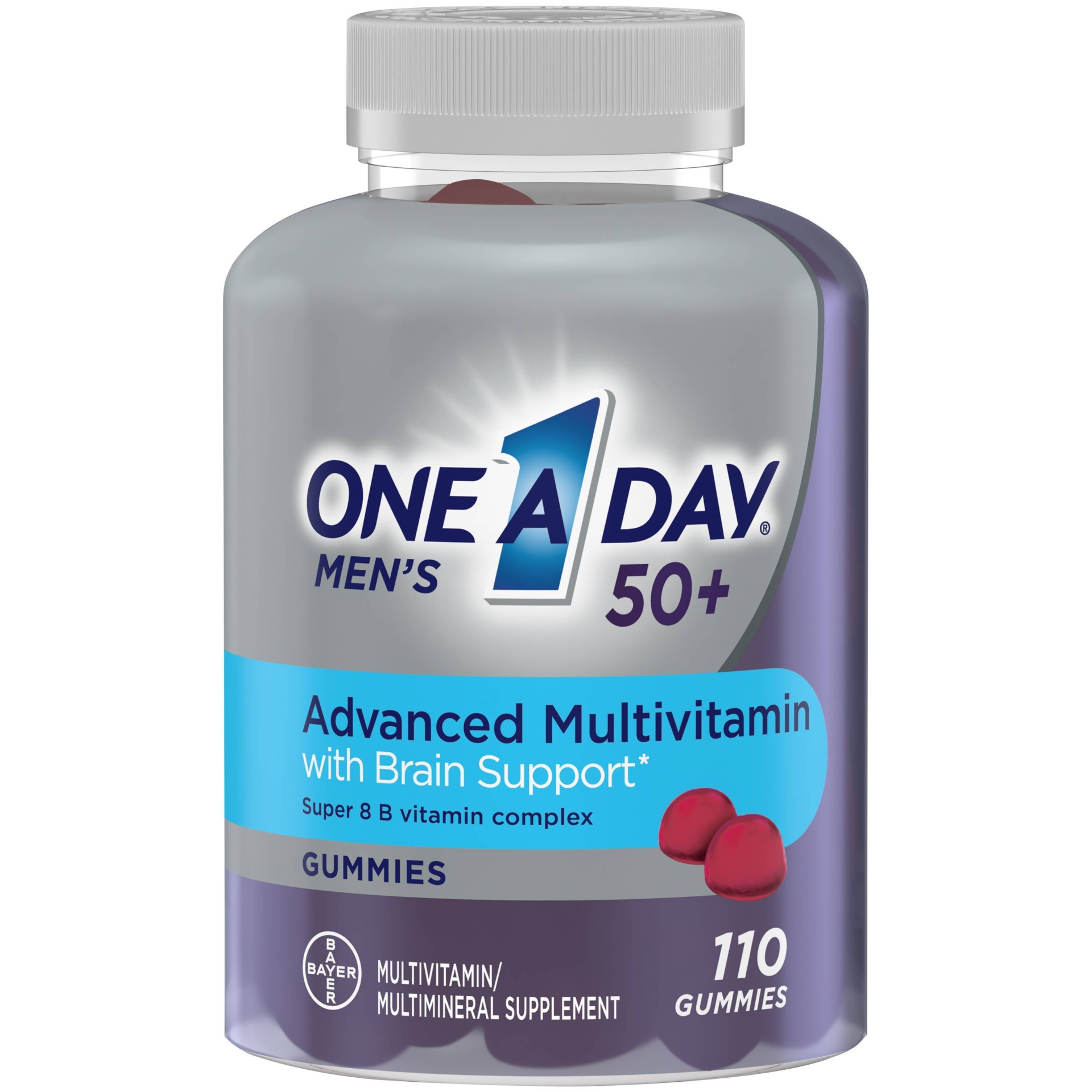 slide 1 of 5, One A Day Men Multivitamins with Brain Support Gummies, 110 ct