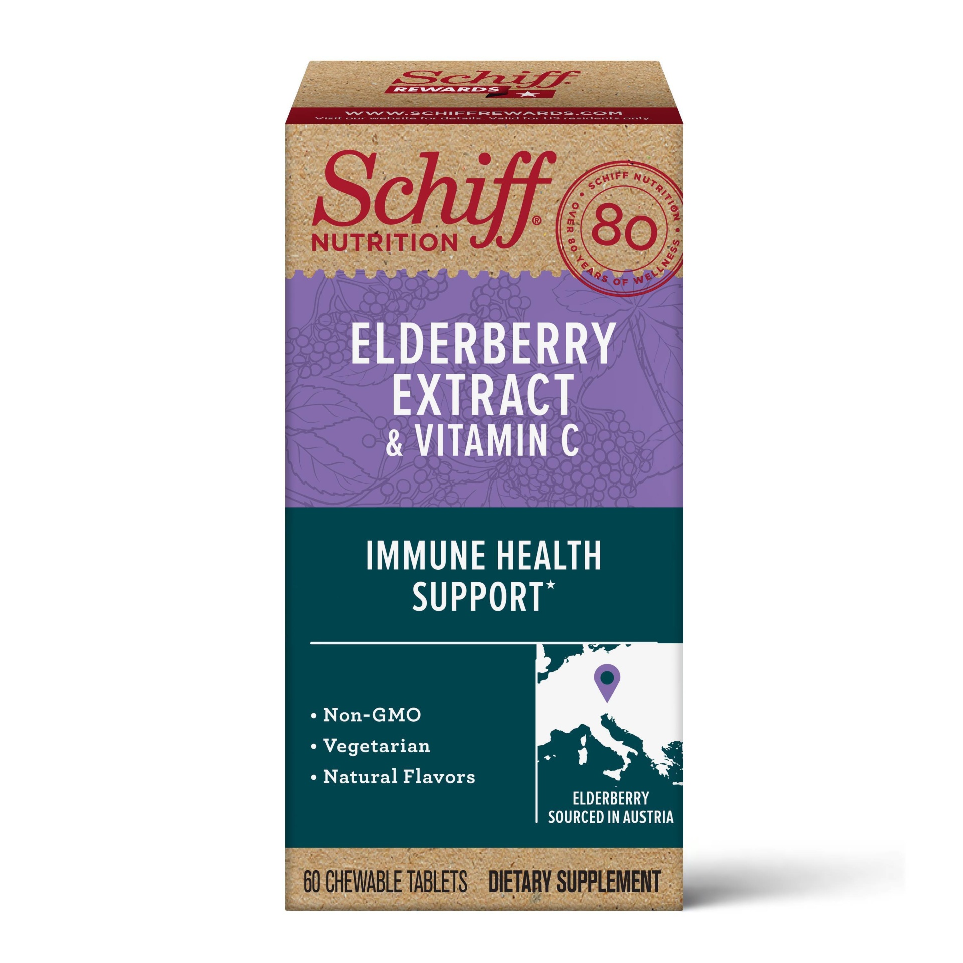 slide 1 of 4, Schiff Elderberry Extract Chewable Dietary Supplement Tablets, 60 ct