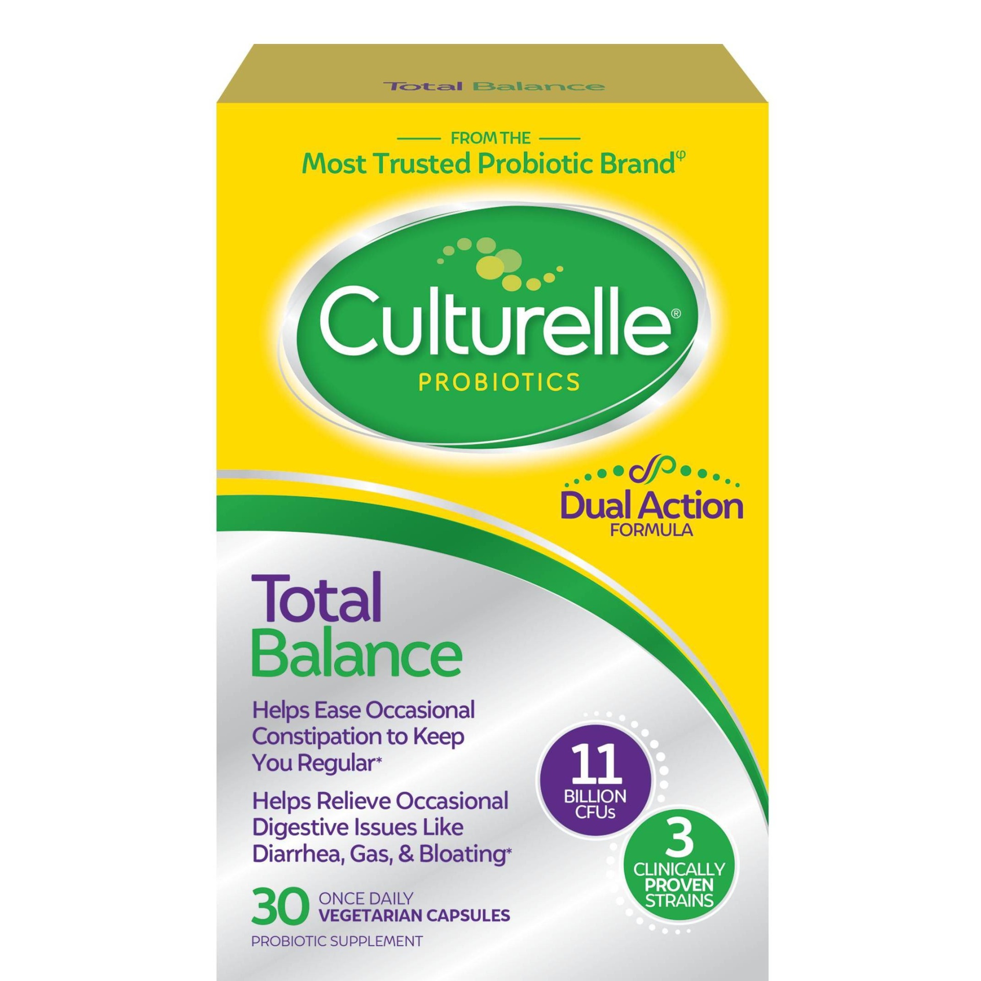 slide 1 of 5, Culturelle Total Balance Dual Action Multi-Strain Probiotic Formula, Diarrhea + Constipation, 30 ct