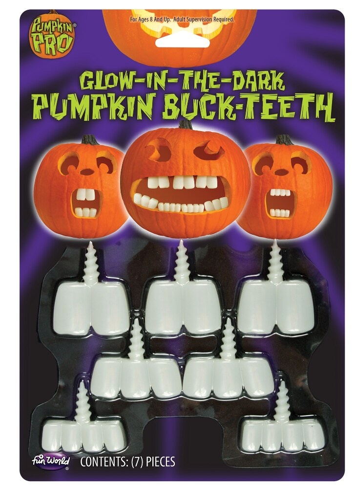 slide 1 of 1, Fun World Pumpkin Buck Teeth, Glow-in-the-Dark, 7 ct