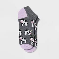 Women's Cow Low Cut Socks - Heather Gray 4-10: Fun Knit Animal Pattern, Lightweight, Tagless Design
