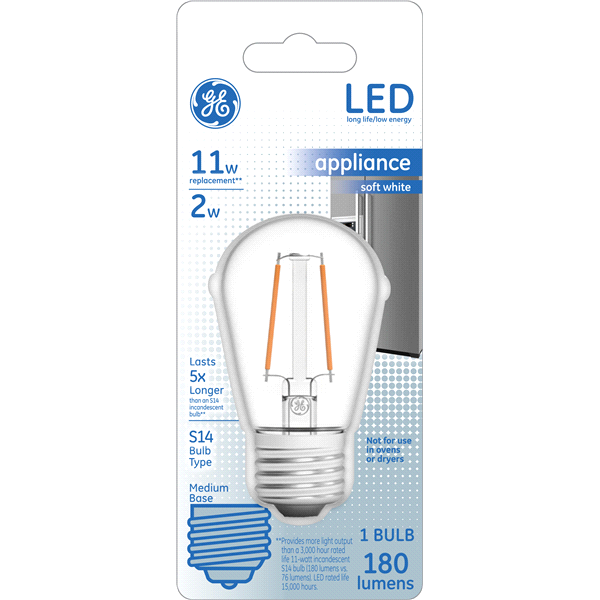 slide 1 of 1, GE 11 W Equivalent Soft White S14 LED Appliance Light Bulb, 1 ct