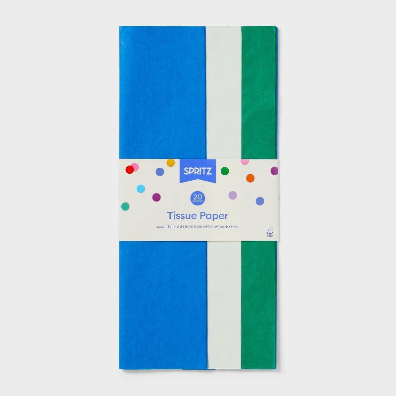 slide 3 of 3, 20ct Banded Tissue Gray/Green - Spritz™: Gift Wrap Tissue for Easter & All Occasions, 16.5" x 24", Multicolor, 20 Pack, 20 ct