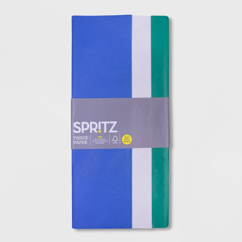 slide 1 of 1, 20ct Banded Tissue Gray/Green - Spritz™: Gift Wrap Tissue for Easter & All Occasions, 16.5" x 24", Multicolor, 20 Pack, 20 ct