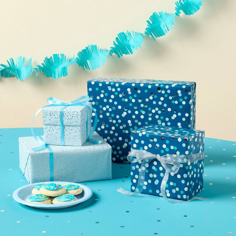 slide 2 of 3, Foil Dot Gift Wrapping Paper Navy - Spritz™, 1 ct