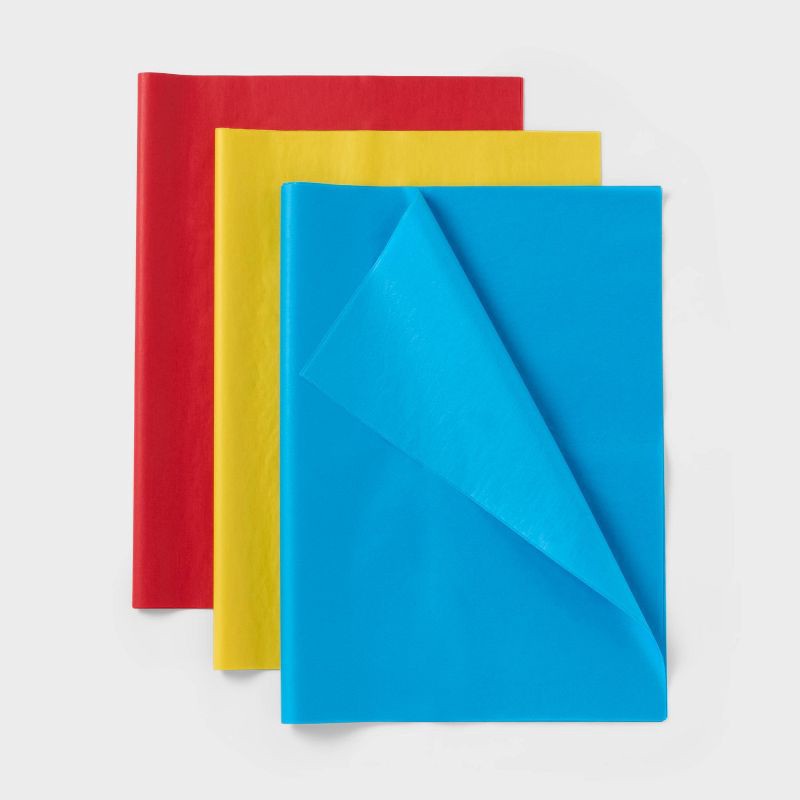 slide 1 of 3, 20ct Tissue Paper Red/Yellow/Blue - Spritz™: Multicolor Gift Packaging for All Occasions, Easter, Birthday Gift Bags, 20 ct