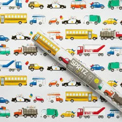 Vehicles Gift Wrapping Paper - Spritz™: Multicolor Sports Theme, Birthday Car Pattern, Boys Gift Wrap, 96" x 30"