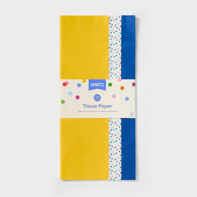 slide 3 of 3, 20ct Tissue Paper Blue/Yellow/Multi Dot Print - Spritz™: Multicolor Gift Packaging for All Occasions, Easter, Classic Patterns, 20 ct