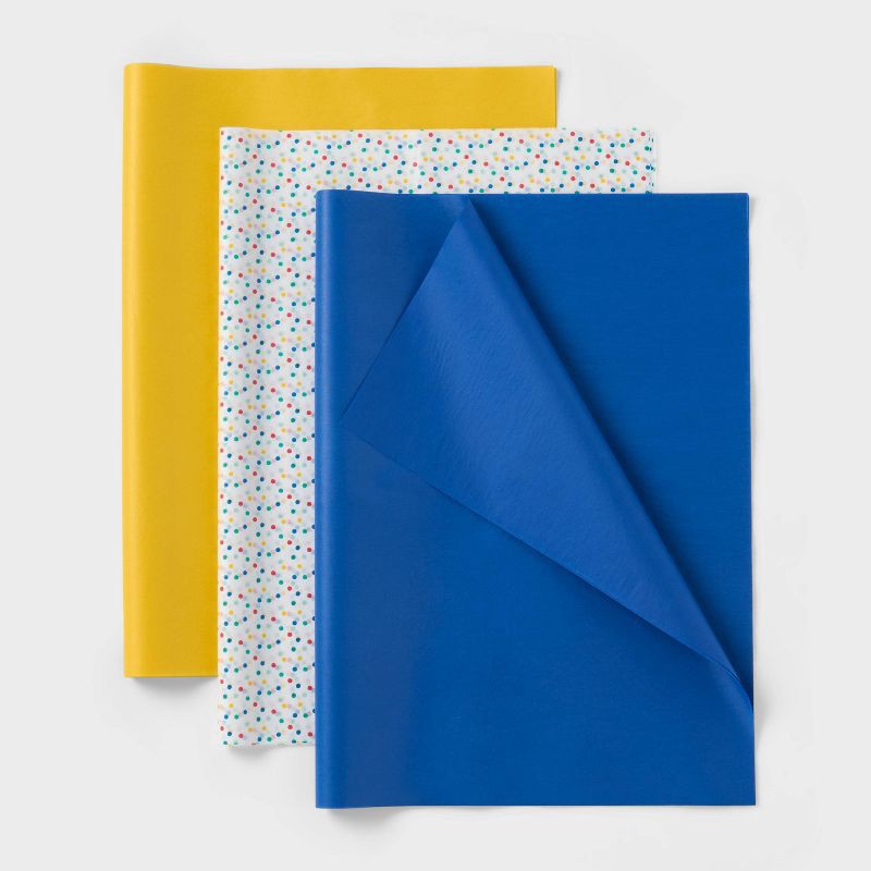 slide 1 of 3, 20ct Tissue Paper Blue/Yellow/Multi Dot Print - Spritz™: Multicolor Gift Packaging for All Occasions, Easter, Classic Patterns, 20 ct