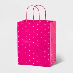 Small Dot Print Bag Pink - Spritz™: Polka Dotted, All-Occasion Present Carrier with Fabric Handles