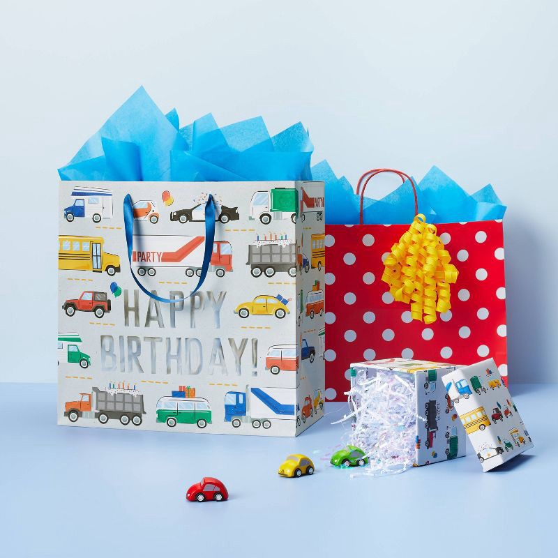 slide 2 of 3, "Happy Birthday" Vehicles Large Gift Bag - Spritz™, 1 ct