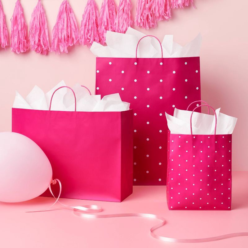 slide 2 of 3, Large Bag Pink - Spritz™: Birthday Party & Baby Shower Gift Bag for Girls, Solid Color with Handles, 1 ct