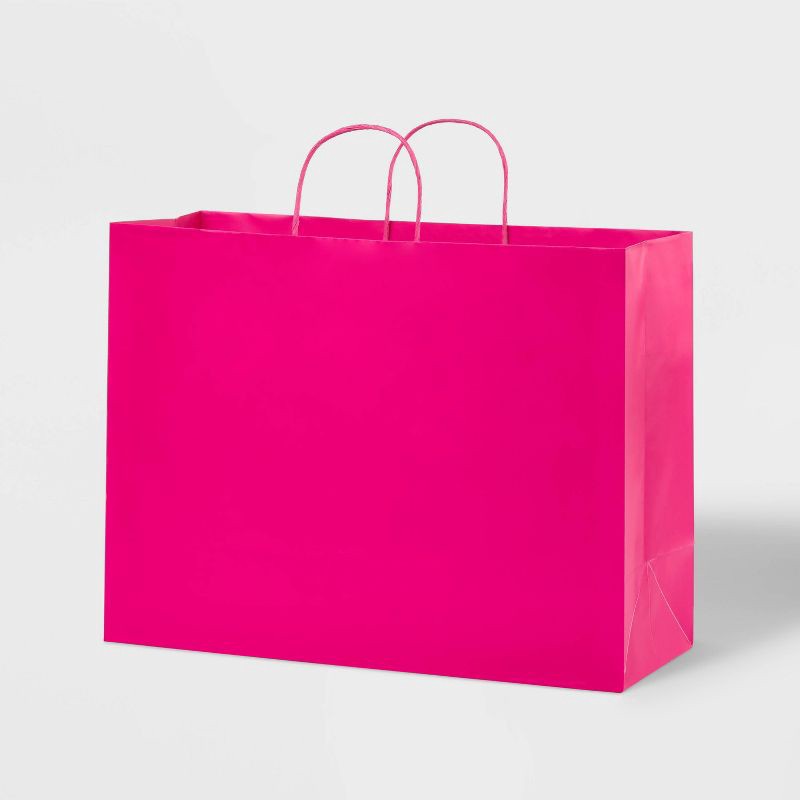slide 1 of 3, Large Bag Pink - Spritz™: Birthday Party & Baby Shower Gift Bag for Girls, Solid Color with Handles, 1 ct