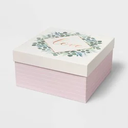 10"x10"x5" Square 'Love' Wedding Gift Box Ivory/Pink - Spritz™