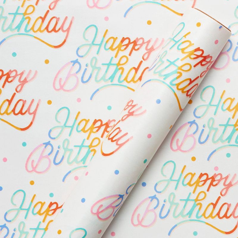 slide 1 of 3, Rainbow Birthday Wrapping Paper - Spritz™, 1 ct