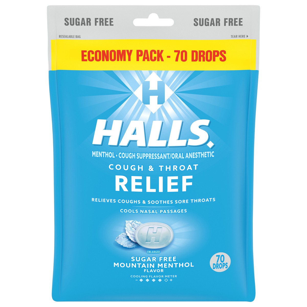 slide 1 of 9, Halls Sugar Free Mountain Menthol Flavor Cough Drops Economy Pack 70 ea, 70 ct