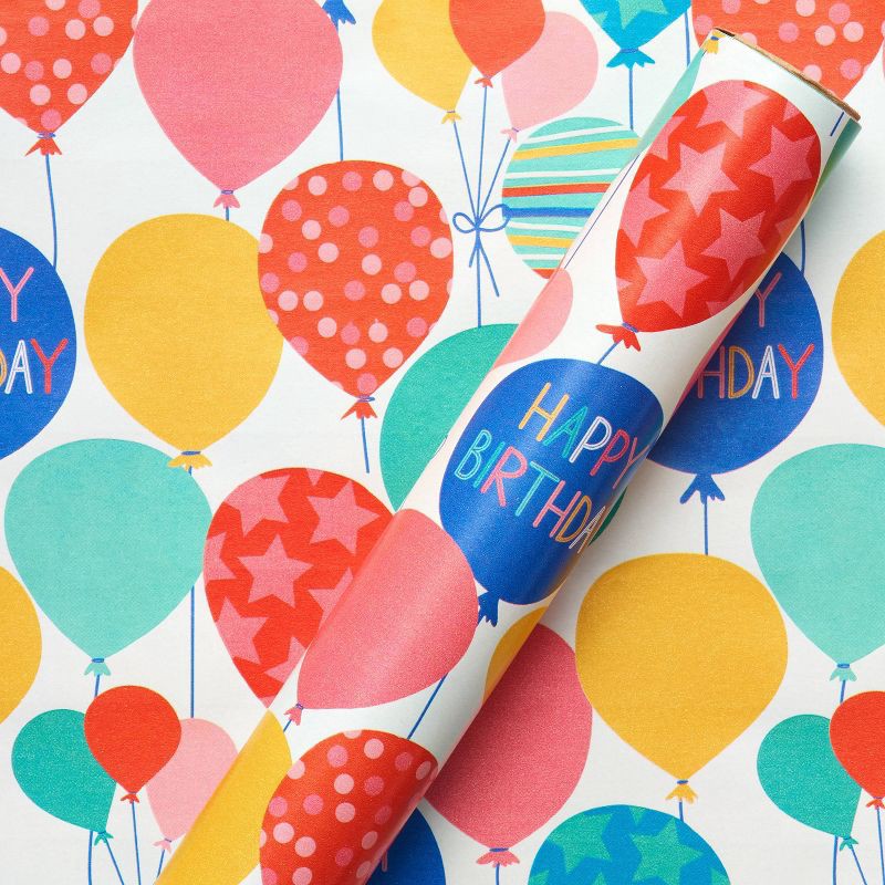 slide 1 of 3, Balloons Kids' Birthday Wrapping Paper - Spritz™, 1 ct
