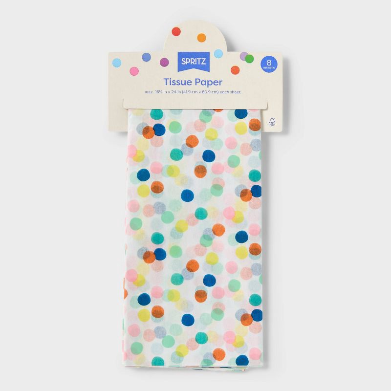 slide 3 of 3, 8ct Tissue Paper White/Polka Dot Print - Spritz™: Gift Bag Tissue, Birthday, Classic Polka Dots, All Occasions, 8 ct
