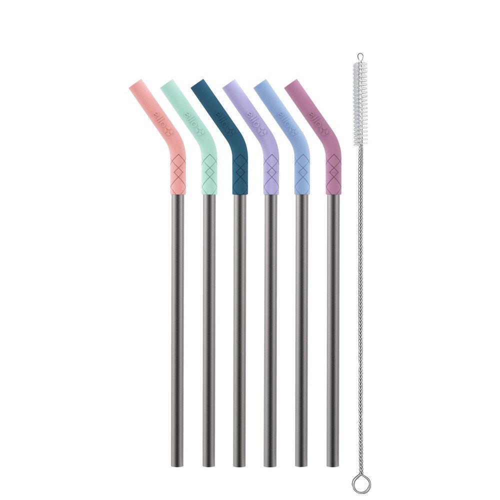 slide 2 of 3, Ello Set of 6 Stainless Steel Reusable Straws with Silicone Tip - Pop of Paradise, 1 ct