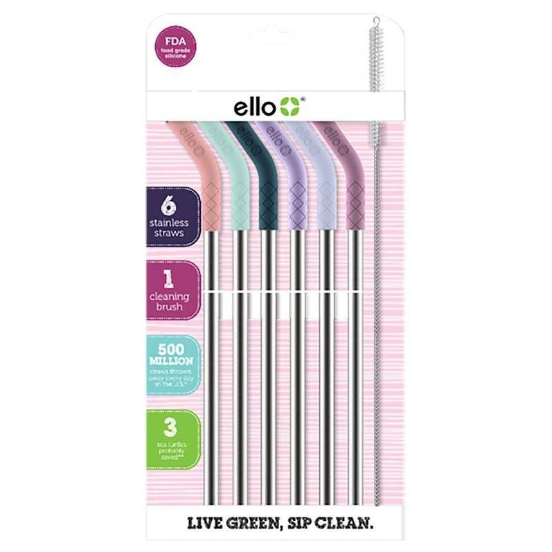 slide 1 of 3, Ello Set of 6 Stainless Steel Reusable Straws with Silicone Tip - Pop of Paradise, 1 ct