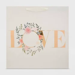 Large Love Wreath Gift Bag - Spritz™: Multicolor Botanical Wedding & Bridal Shower Gift Bag, 15"x15"x8"