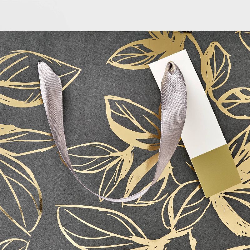 slide 3 of 3, "Happily Ever After" Medium Bag Black/Gold - Spritz™: Wedding Gift Bag, Floral Pattern, 12.75" Height, 1 ct