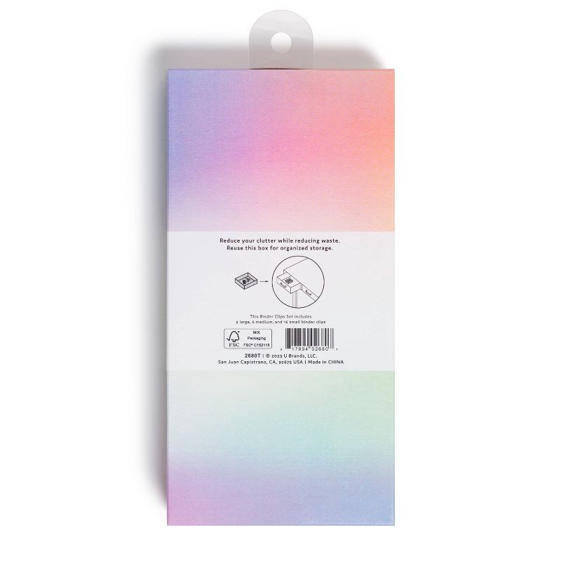 slide 2 of 5, U Brands 25ct Assorted Size Binder Clips Bright and Happy: Steel Office Supplies, Multicolor, Clips & Fasteners, 25 ct