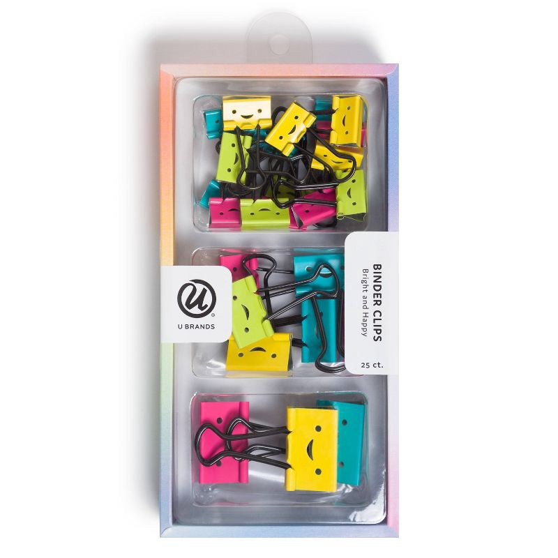 slide 1 of 5, U Brands 25ct Assorted Size Binder Clips Bright and Happy: Steel Office Supplies, Multicolor, Clips & Fasteners, 25 ct