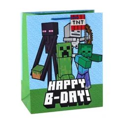 Medium Minecraft Bag: Hallmark Gift Bag, Multicolor, Creeper & Zombie Figures, Birthday Party, 13.3" x 10.45" x 0.8"
