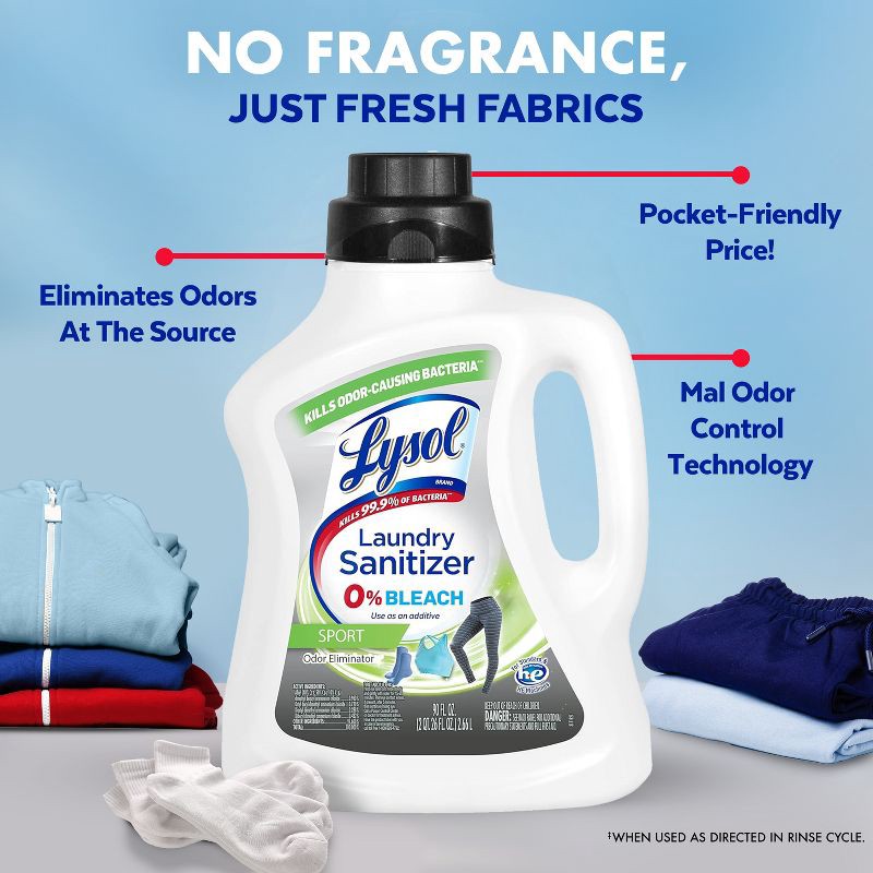 slide 8 of 10, Lysol Laundry Sanitizer Sport 0% Bleach - 90oz, 90 oz