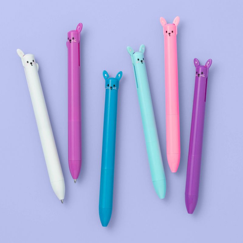 slide 1 of 3, 6ct Character Cat Pen Set - More Than Magic™: Cute & Fun Kids Ballpoint Pens, 1.0mm, Pink, Blue, Purple Ink, 6 ct