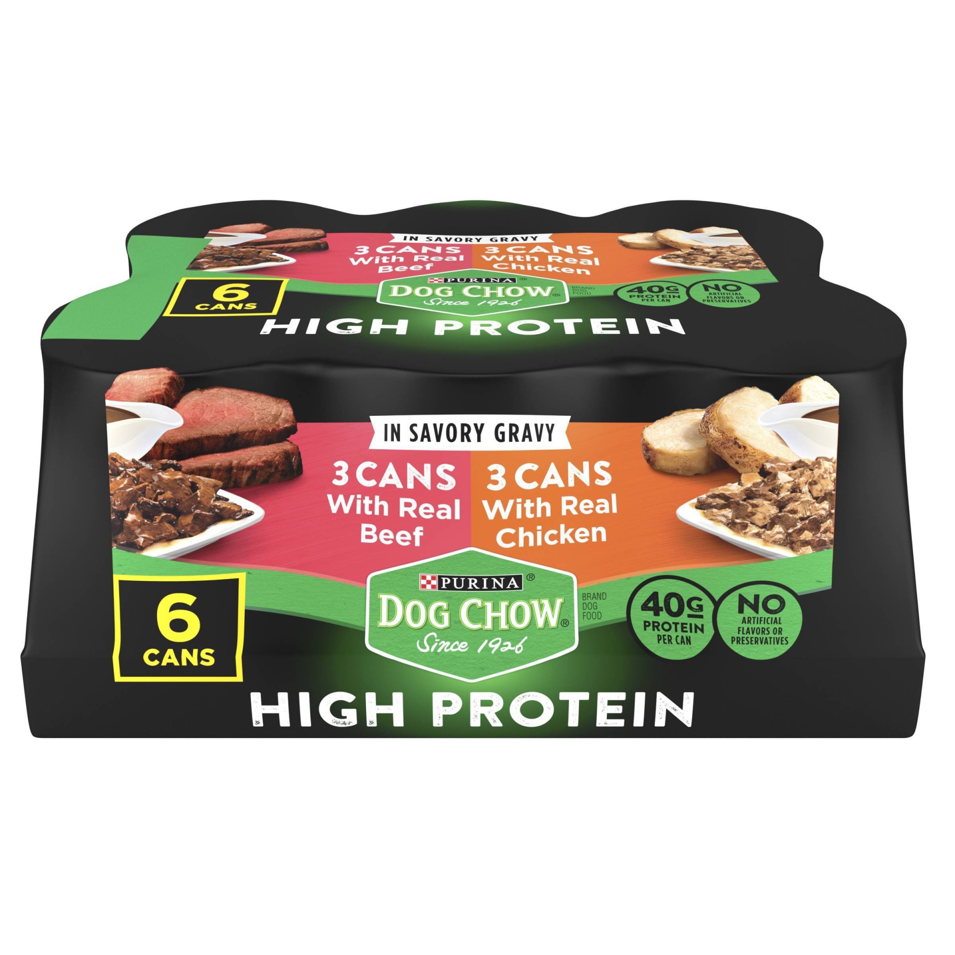 slide 1 of 5, Purina Dog Chow High Protein In Savory Gravy Beef & Chicken Wet Dog Food - 13oz/6ct Variety Pack, 6 ct; 13 oz