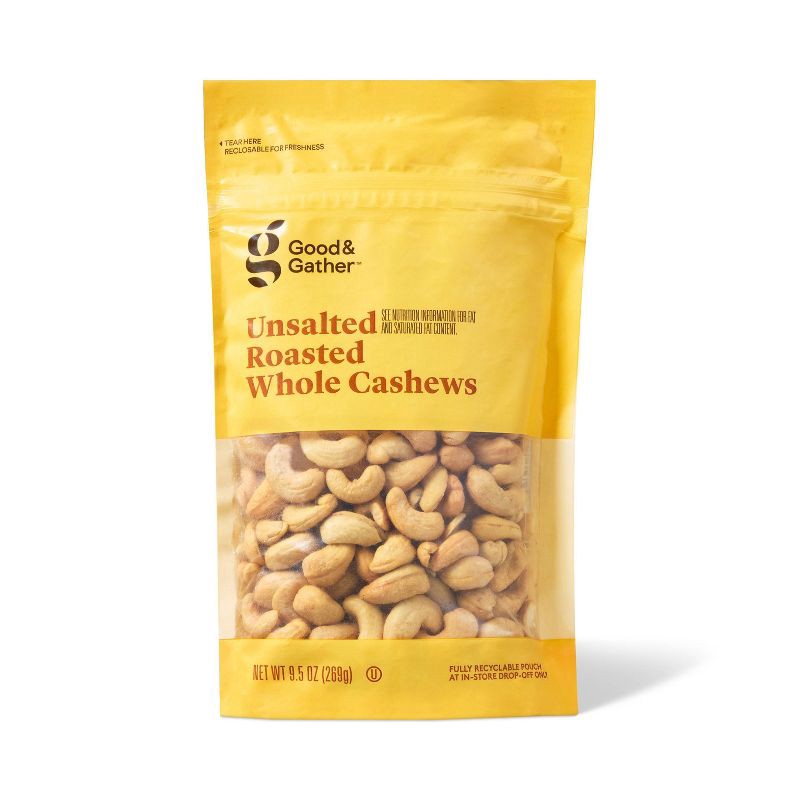 slide 1 of 3, Unsalted Roasted Whole Cashews - 9.5oz - Good & Gather™, 9.5 oz