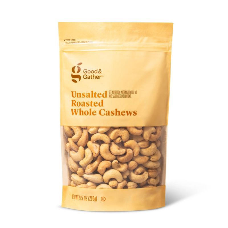 slide 1 of 3, Unsalted Roasted Whole Cashews - 9.5oz - Good & Gather™, 9.5 oz