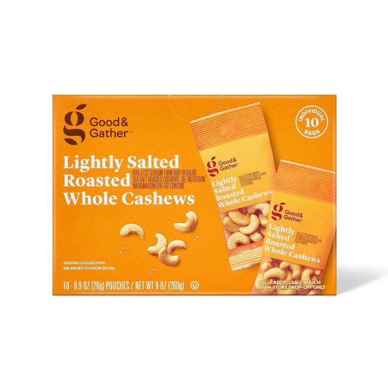 slide 1 of 3, Lightly Salted Roasted Whole Cashews - 10 Ct Multipack - Good & Gather™, 10 ct