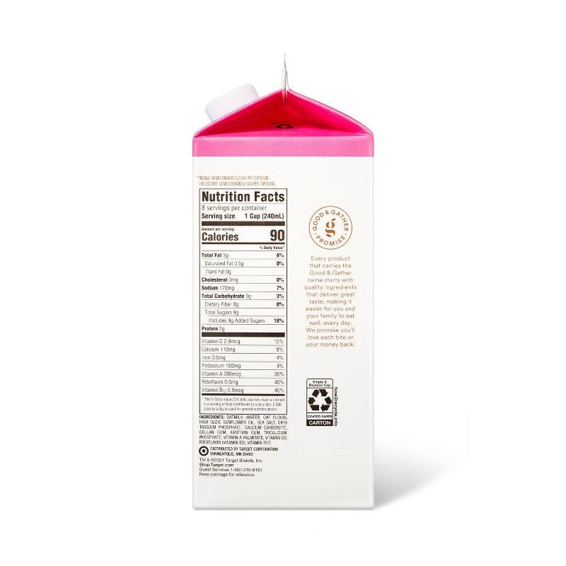 slide 3 of 4, Less Sweet Oat Milk - 64 fl oz - Good & Gather™, 64 fl oz