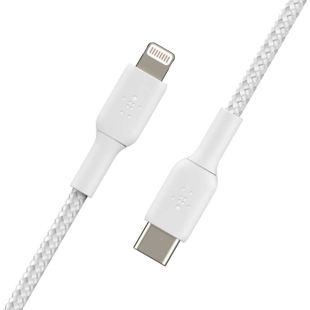 slide 1 of 1, Belkin 1' USB-C Lighting Braid Cable - White, 1 ct