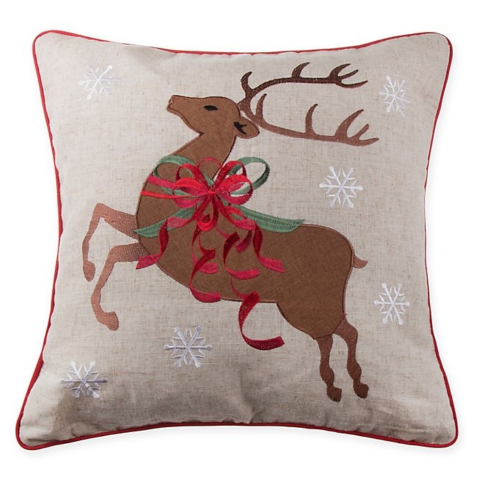 slide 1 of 1, Winter Wonderland Reindeer Bows Square Throw Pillow - Natural, 1 ct