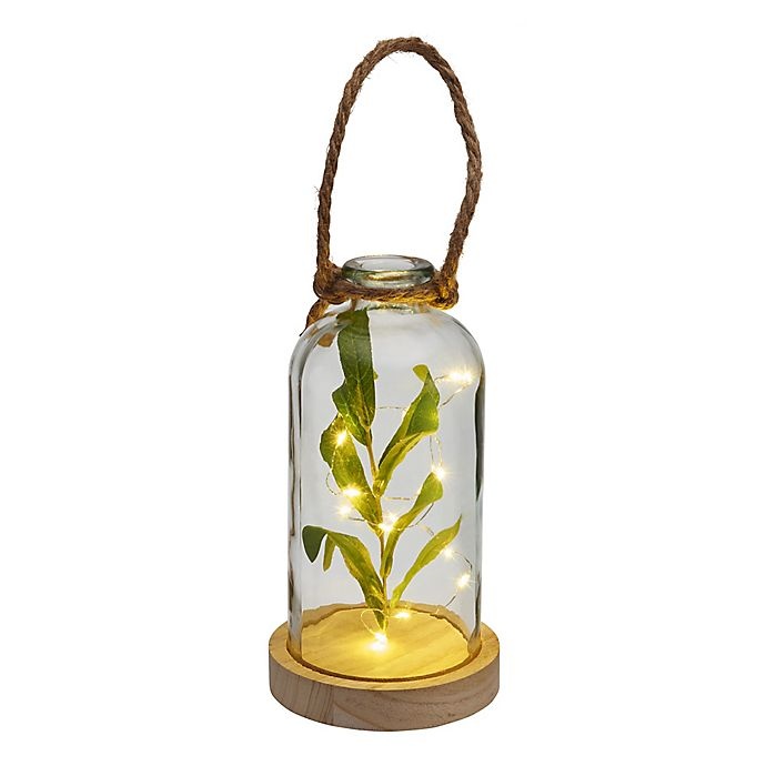 slide 1 of 3, Elements LED Glass Bottle with Faux Greenery, 10 in