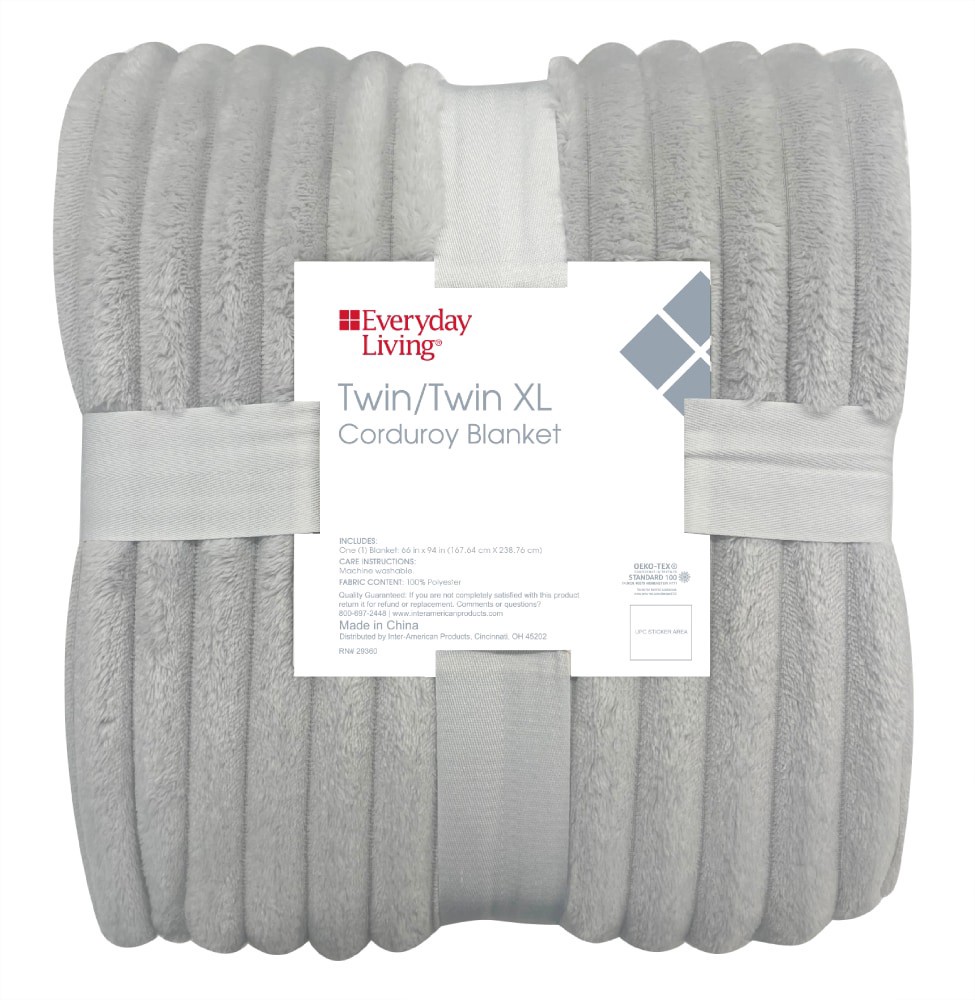 slide 1 of 1, Everyday Living Corduroy Gray Twin Blanket, 1 ct