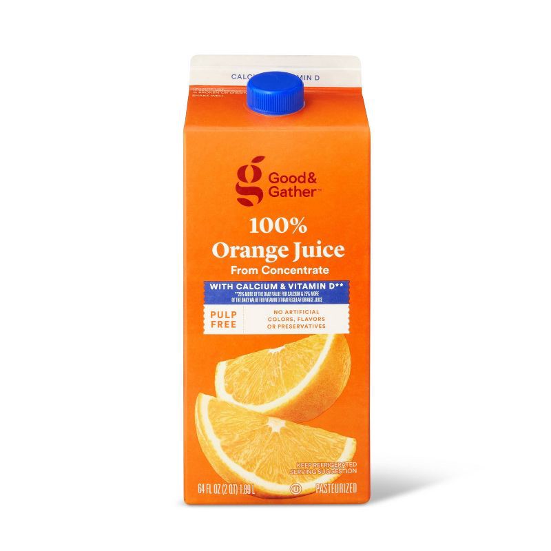 slide 1 of 3, Pulp Free 100% Orange Juice From Concentrate w/ Calcium & Vitamin D - 64 fl oz - Good & Gather™, 64 fl oz