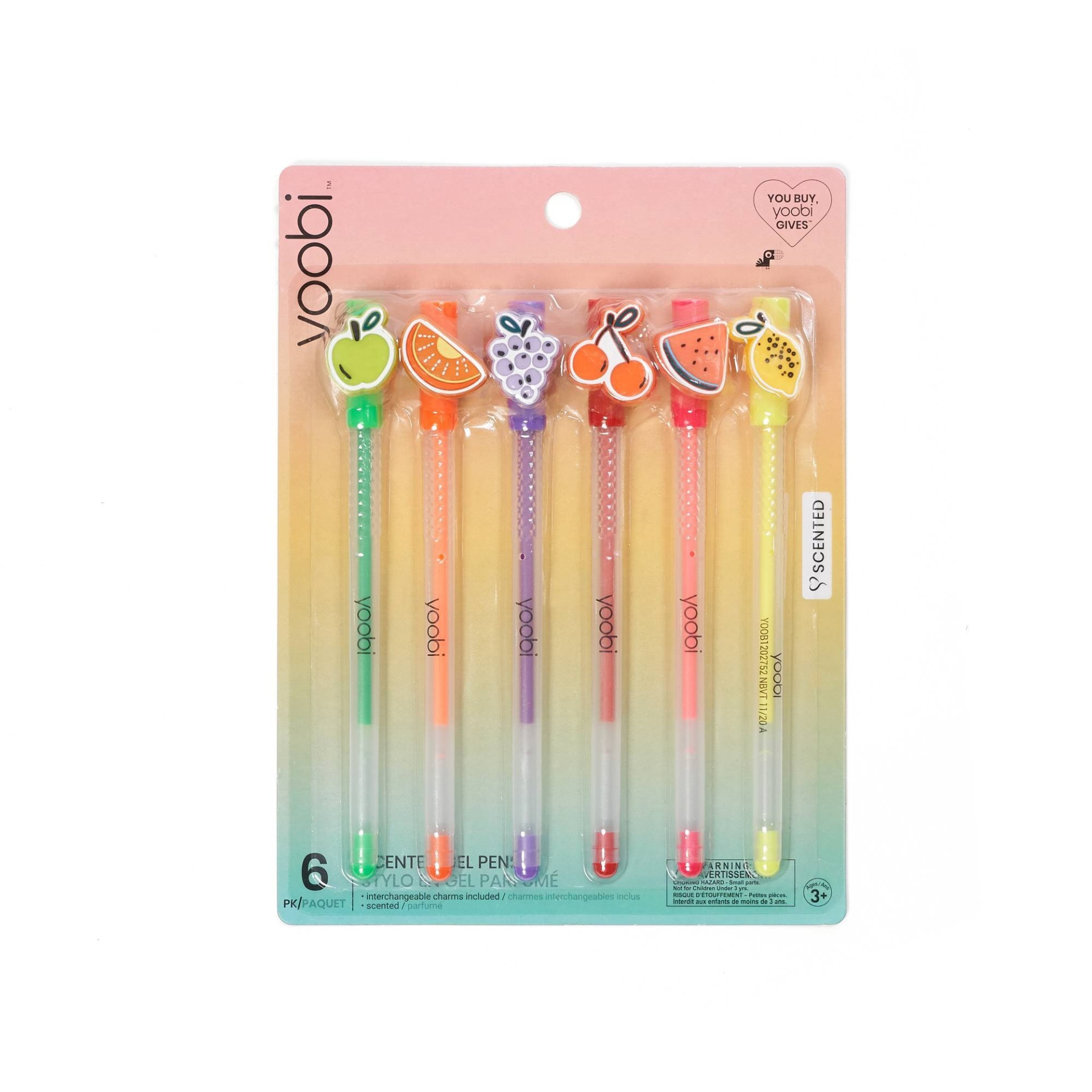 6ct Rollerball Gel Pens Scented Ink Metal Charm Multicolored - Yoobi 6 ct