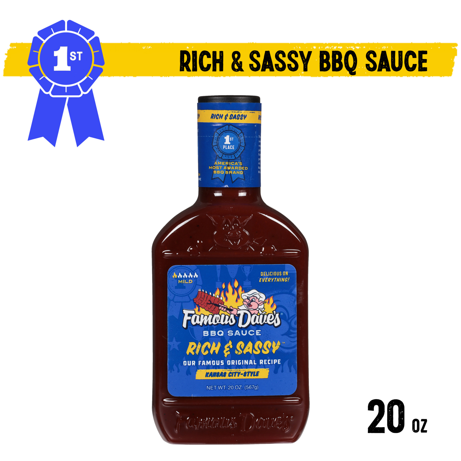 slide 1 of 4, Famous Dave's Mild Kansas City-Style Rich & Sassy BBQ Sauce 20 oz, 20 oz