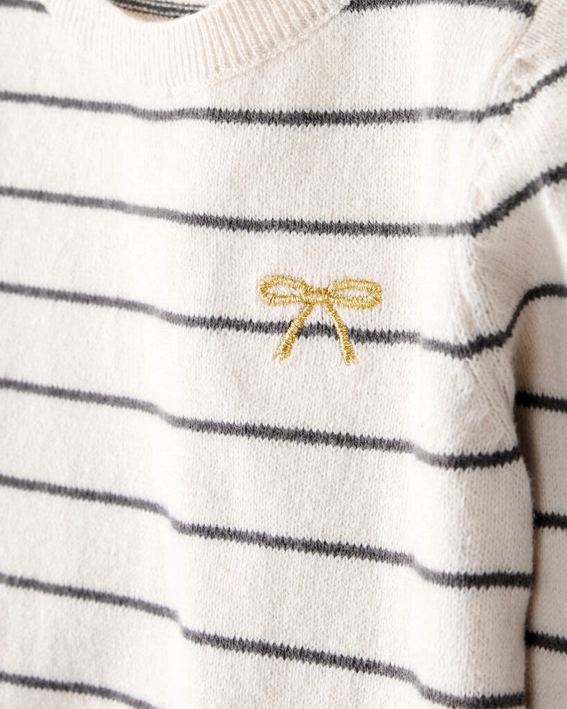 slide 3 of 4, Carter's Carters Baby Girl Bow Striped Long-Sleeve Tee & Pant Set - White/Grey White/Grey 12M, 1 ct