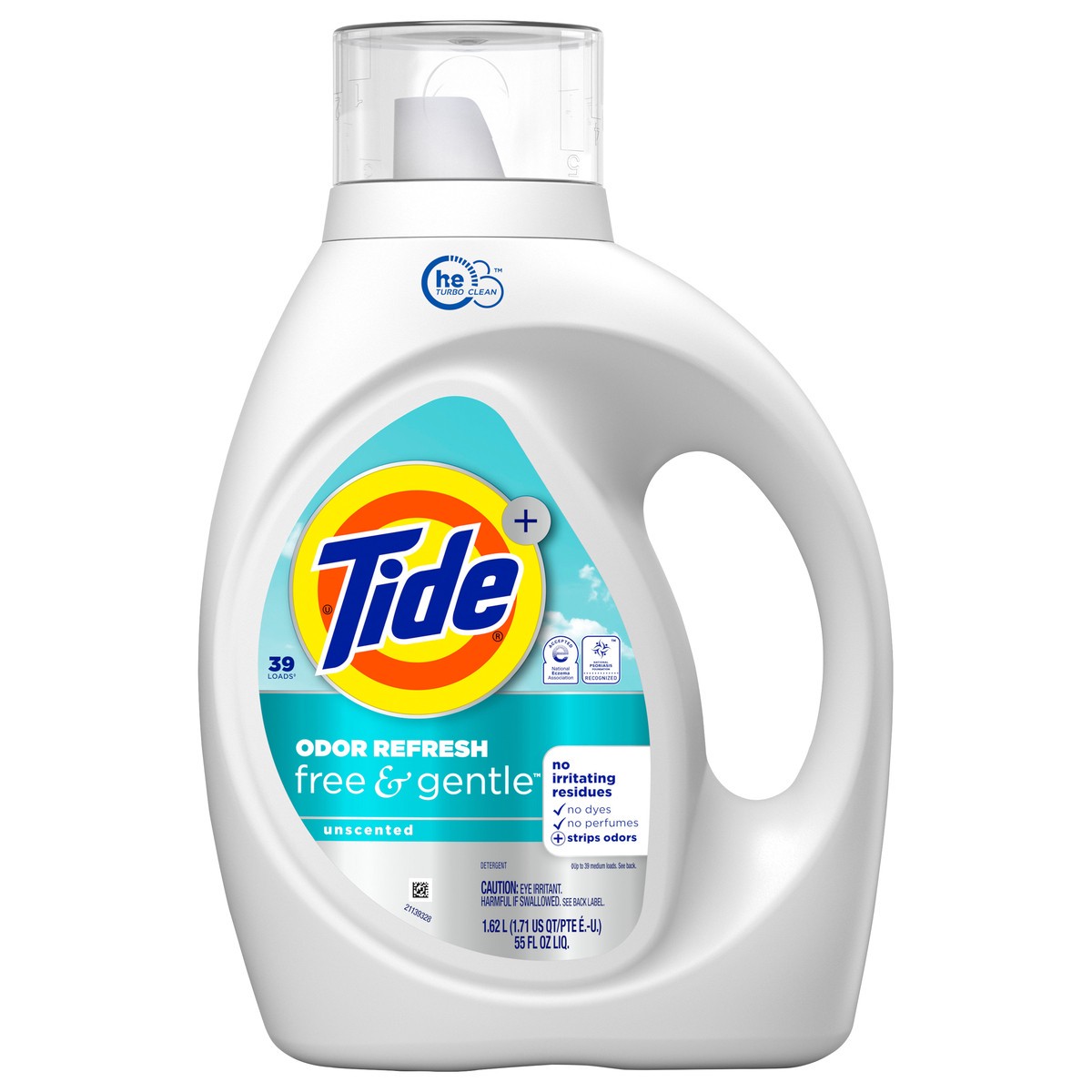slide 4 of 7, Tide Free and Gentle Odor Refresh Laundry Detergent Liquid, 39 Count, 55 fl oz, Hypoallergenic Laundry Detergent, 1.71 qt