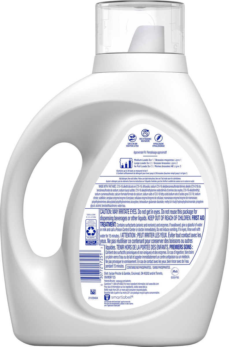 slide 5 of 7, Tide Free and Gentle Odor Refresh Laundry Detergent Liquid, 39 Count, 55 fl oz, Hypoallergenic Laundry Detergent, 1.71 qt